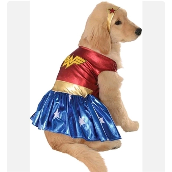 NWT Rubie's Wonder Woman Pet Dog Halloween Costume Cosplay Dress Headband New - Picture 4 of 11